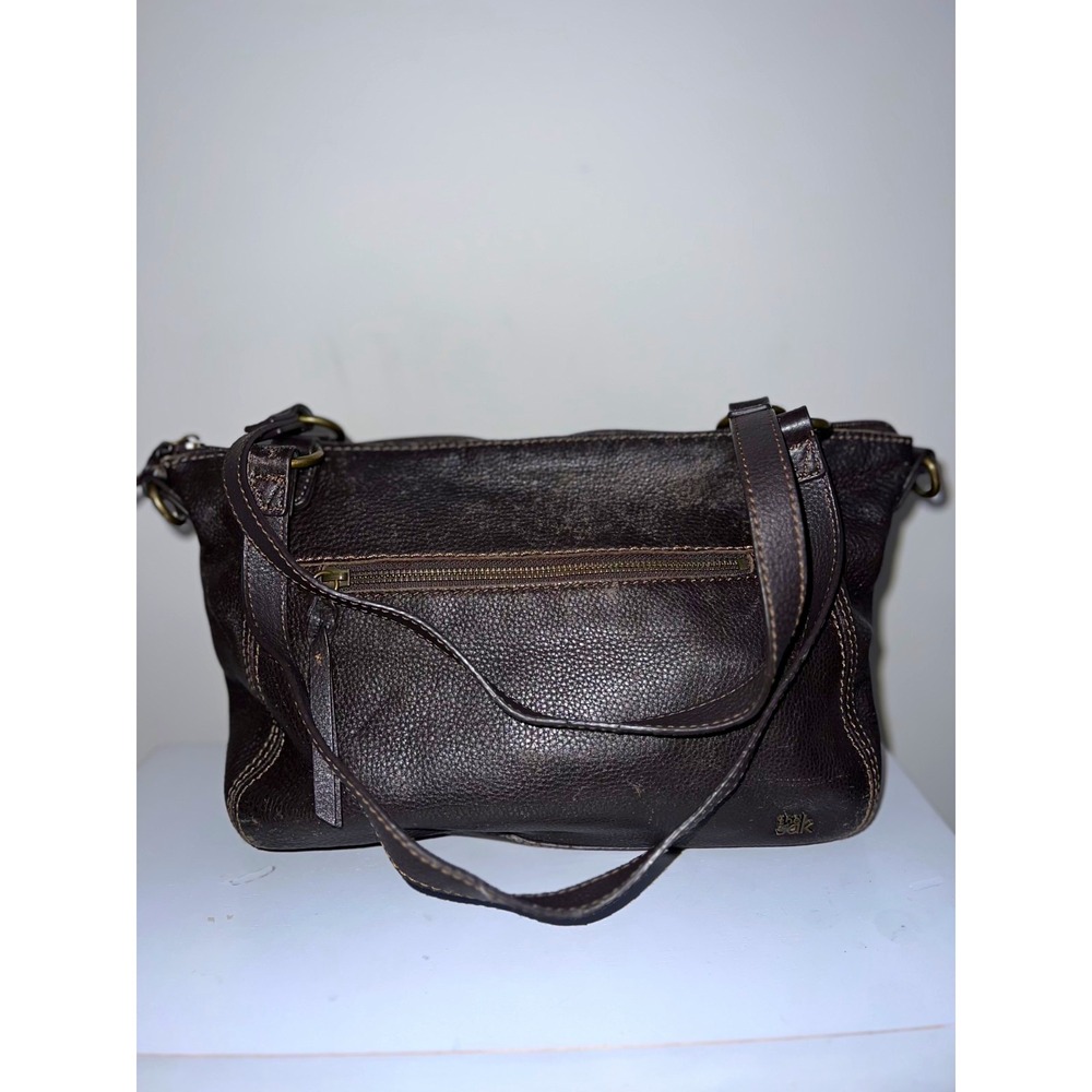 The Sak Brown Pebbled Shoulder Bag, Zip Closure, Outer Pockets, Adj Strap